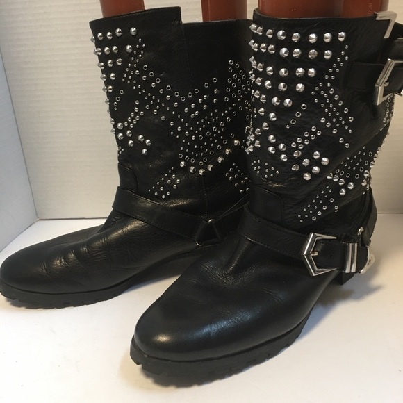 👢 ZARA Women’s Moto Boots, Leather Studded EUC - Picture 2 of 7